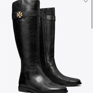 Tory Burch Black Over the Knee Boots with Gold Accent